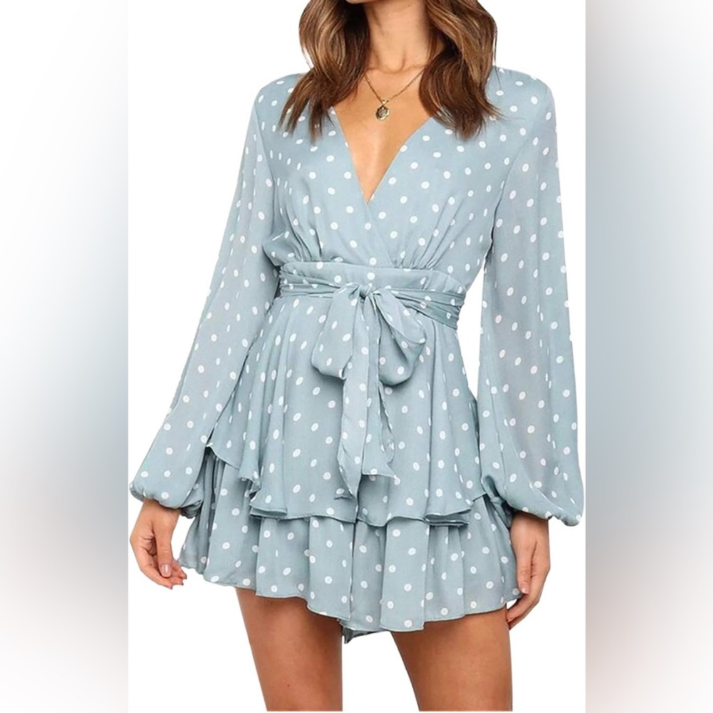 Deep V-neck Knotted Front Ruffle Hem Floral Romper Summer Dress
